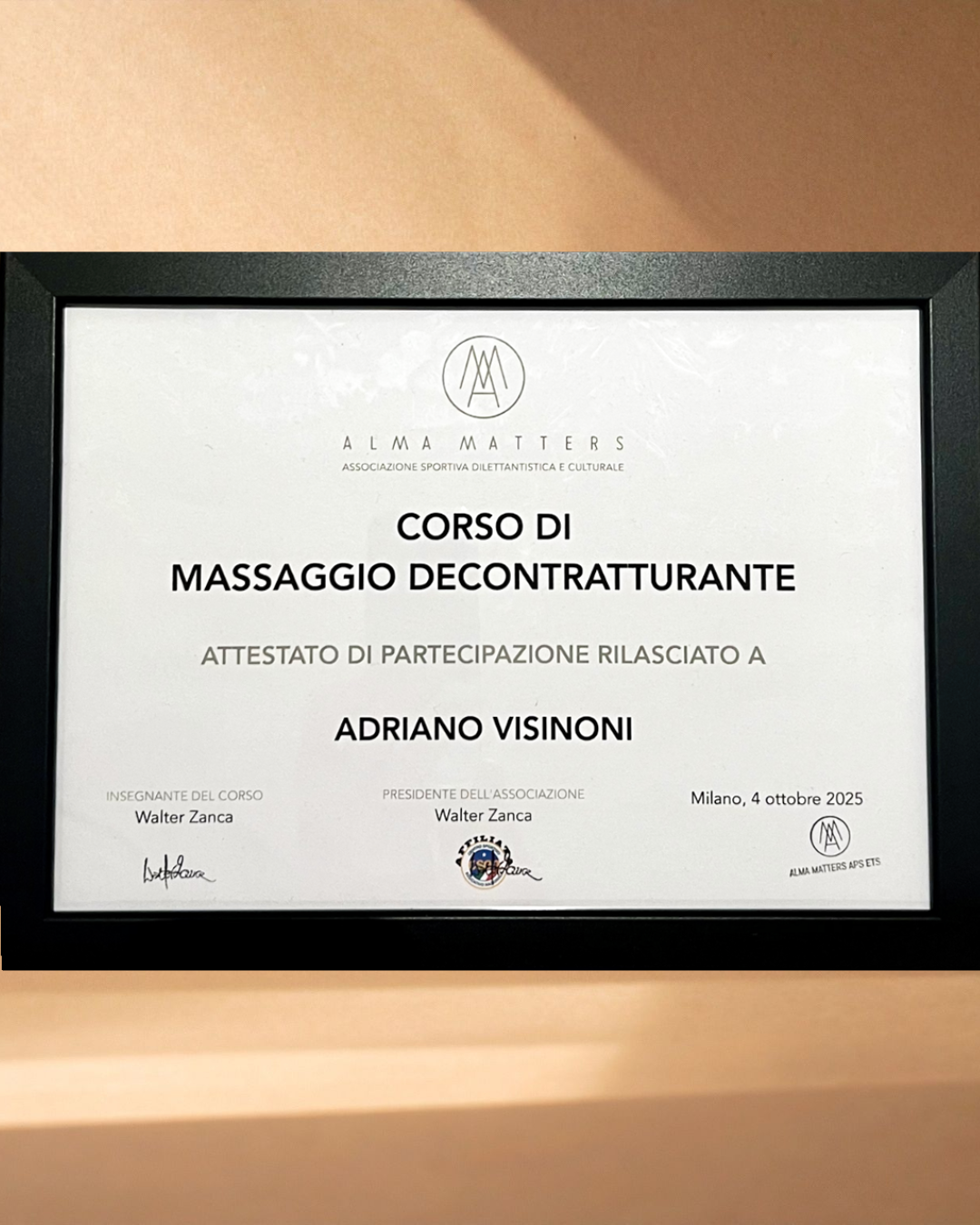 Attestato Massaggio Decontratturante — Adriano Visinoni
