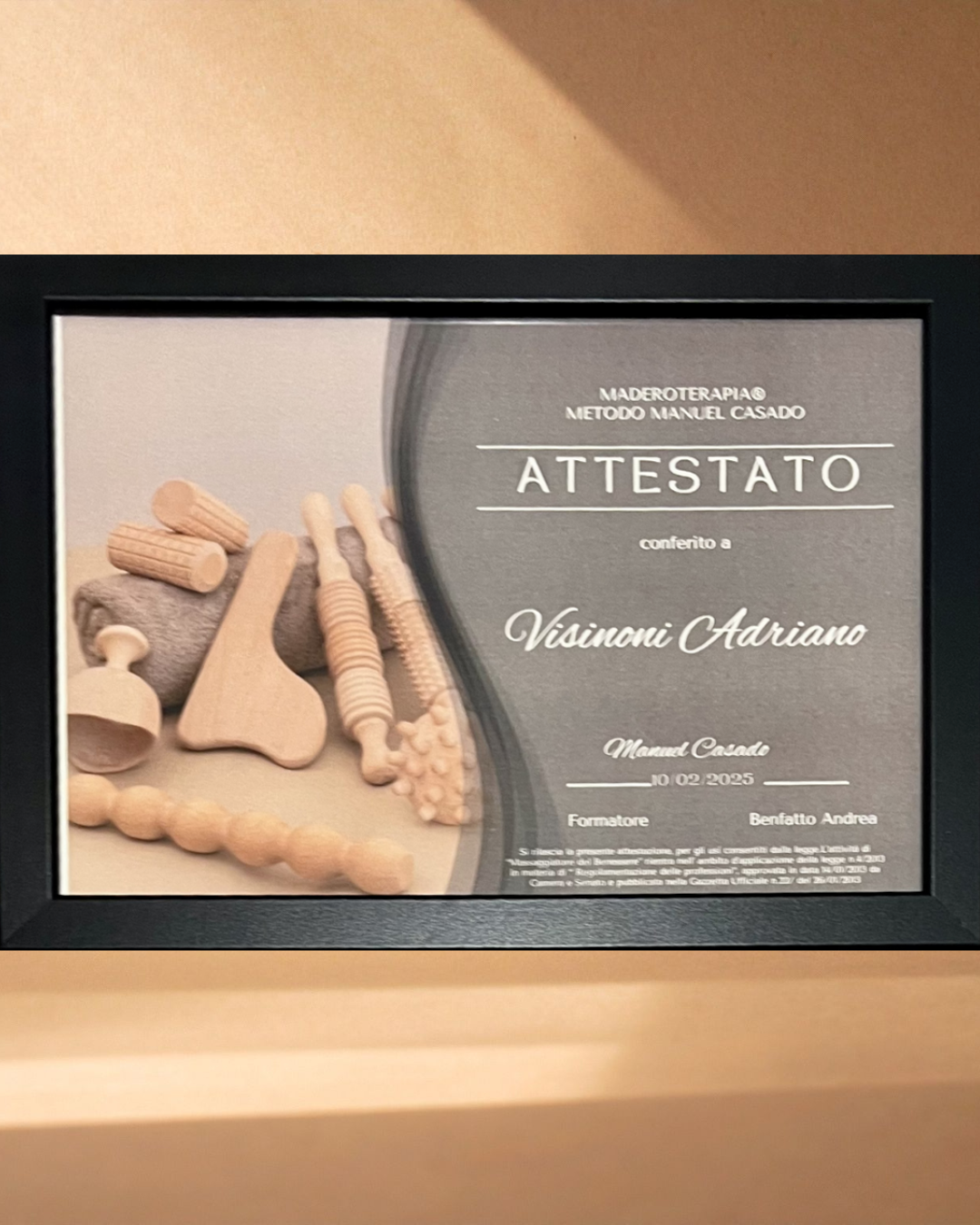 Attestato Maderoterapia — Adriano Visinoni